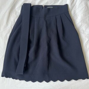 Club Monaco Navy Crepe Skirt with Scalloped Hem